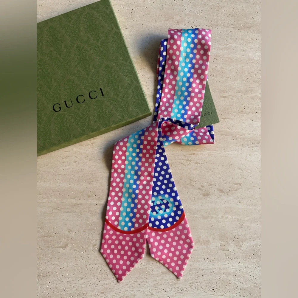 NWT GUCCI POLKA DOT PRINT SILK HEADBAND / HEADSCARF SZ/S